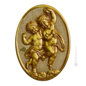 ENGEL Wanddekoration Ornament zum Aufhängen Keramik im Barockstil mit 24 Karat goldenes Blatt Made in Italy