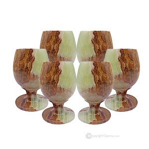 Glasset aus grünem Onyx-Marmor, authentischer Naturstein, unbehandelt, nur für Wasser, handgefertigt.