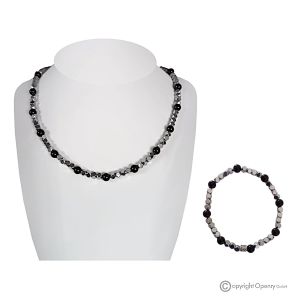 LUCE – Halsketten- und Armbandset, Hämatit und schwarzer Onyx, handgefertigte italienische Handwerkskunst.