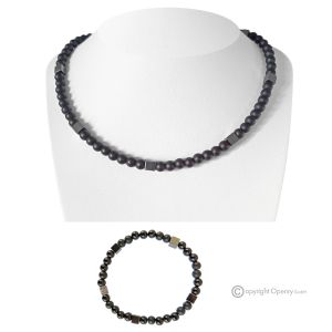 SILENCE – Set aus Halskette und Armband aus schwarzem Achat und natürlichem, undurchsichtigem Hämatit, echte italienische Handwerkskunst.