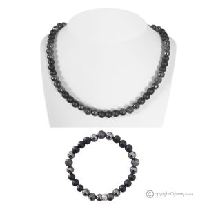 ELIOT - Halskette mit Armband, schwarzer matter Achat, Hämatit, Labradorit, handgefertigt.