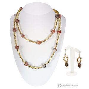 SPRING – Set aus Halskette und Ohrringen aus goldenem Hämatit und Jaspis, handgefertigte italienische Handwerkskunst.