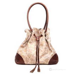 LUCREZIA PREZIOSA Shopper Schultertasche handgefertigte für Damen aus echtem Leder handbedrucktes Wildleder mit gebürsteten erhabenen Rosen mit Gold