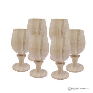 6er Set Teak-Marmor-Gläser, unbehandelter Naturstein nur für Wasser, handgefertigt.