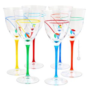CALICE ACQUA GIGLIO Set 6  Wassergläser Stielgläser Kelche handbemalt superior Klangglas Venedig authentisch Made in Italy
