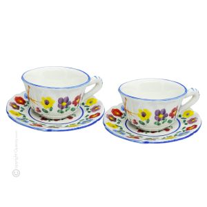 TAZZE UCCELLINI Set Teetassen Kaffeetasse Cappuccinotassen mit Untertassen Keramiktassen Castelli Keramik handgemacht authentisch Abruzzen Made in Italy
