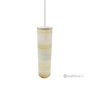 LAMPE aus weißem Onyxmarmor, authentischer Naturstein, luxuriöses Dekorationselement.
