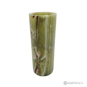 Zylindrische VASE aus grünem Onyxmarmor, Naturstein, handgefertigt, raffiniertes Design.