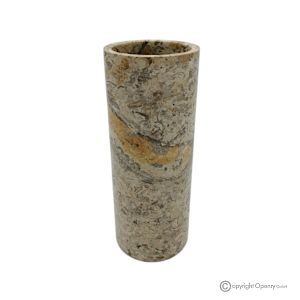 Zylindrische VASE aus echtem Naturfossilstein, handgefertigt, modernes und raffiniertes Design.