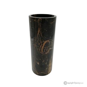 Zylindrische VASE aus schwarzem Michelangelo-Marmor, echter Stein, handgefertigt, elegantes Design.