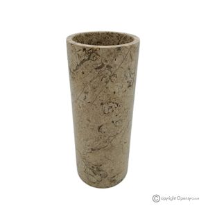 Zylindrische Marmorvase, echter natürlicher Fossilstein, handgefertigt.