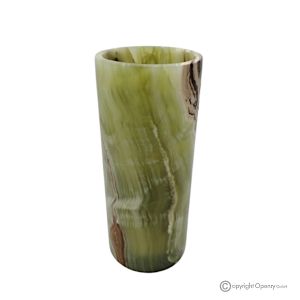 Zylindrische VASE aus grünem Onyxmarmor, echtem Naturstein, handgefertigt.