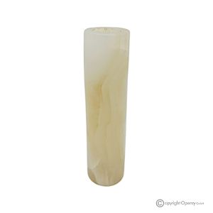 Zylindrische Blumenvase aus weißem Onyxmarmor, hochwertiger Naturstein, handgefertigt.
