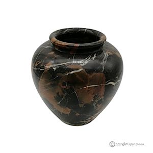 Kugelförmige Blumenvase aus schwarzem Michelangelo-Marmor, hochwertiger Naturstein, handgefertigt.
