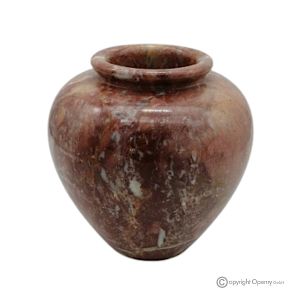Kugelförmige Blumenvase aus rotem Marmor. Edler, hochwertiger Naturstein, handgefertigt.