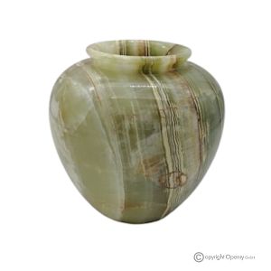 Kugelförmige Blumenvase aus grünem Onyxmarmor, hochwertiger Naturstein, handgefertigt.