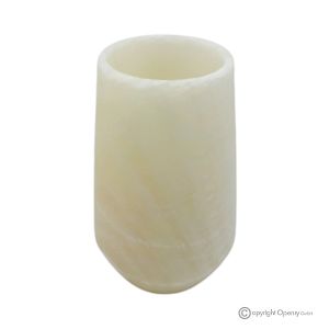 Blumenvase aus weißem Onyxmarmor, hochwertiger Naturstein, elegantes Design, handgefertigt.