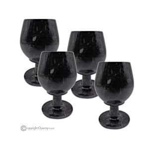 Set mit 4 Gläsern aus schwarzem Marquinia-Marmor, authentischer Naturstein, unbehandelt, nur für Wasser, handgefertigt.