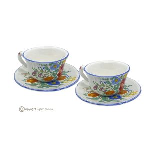 Set aus Cappuccinotassen mit Untertassen, authentische Castelli-Keramik, handgefertigt und handbemalt.