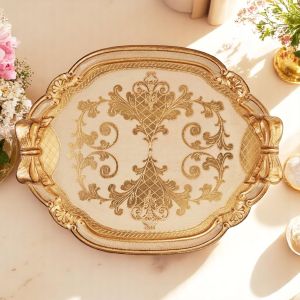 Elegantes Holztablett mit Blattgold, vollständig handgefertigt in Florenz.