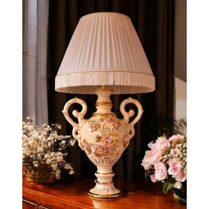 LAMPE Tischlampe Abat-jour Tischluechte  Keramik im Barockstil mit Details aus 24 Karat Gold Made in Italy