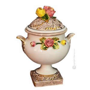 VASE MIT DECKEL Exklusives Ornament aus Keramik Barockstil mit 24k Goldfarbe
