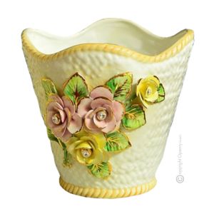 PORTAVASO Übertopf Blumentopf Keramik Barockstil mit 24k Goldfarbe Swarovski-Kristalle
