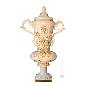 IMPERIALE Italienische Keramik Vase handgemacht 24k Goldfarbe Swarovski-Kristalle