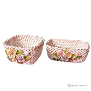 Pflanzenhalter, 2er Set kunstvolle Pflanzenhalter aus Keramik, florale Dekoration mit Gold, handgefertigt.