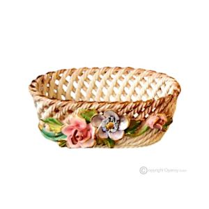 Künstlerischer Vasenhalter, Pflanzenhalter aus Keramik, verziert mit Blumen und Gold, handgefertigt.