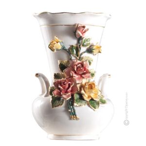 GRAZIOSO Italienische Keramik Vase handgemacht 24k Goldfarbe Blumen Barockstil handbemalt