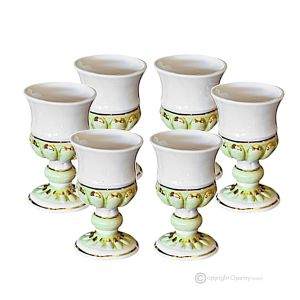 Set aus 6 handgefertigten Keramikkelchen im Barockstil, mit goldenen Details, handgefertigt.