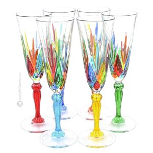 MELODIA, Set aus 6 Flötengläsern, authentisch handbemalt aus hochwertigem Glas.