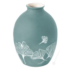 GINKO Italienische Keramik Vase handgemacht handbemalt von Hand dekoriert Blättermotiv