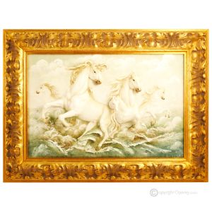LAUFENDE PFERDE Bild Basrelief Flachrelief Porzellan Capodimonte Made in Italy