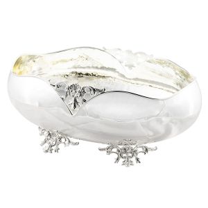 CENTROTAVOLA OVALE BORDO FILÈ Tafelaufsatz Schale Korb Versilbert Silver Plated Künstlerisch Handarbeit Made in Italy
