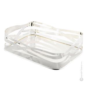 CESTO RETTANGOLARE A ONDE Tafelaufsatz Schale Korb Versilbert Silver Plated Künstlerisch Handarbeit Made in Italy