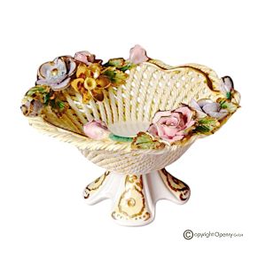 Tischständer aus Keramik im Barockstil, mit Blumen und Goldverzierungen verziert, handgefertigt.