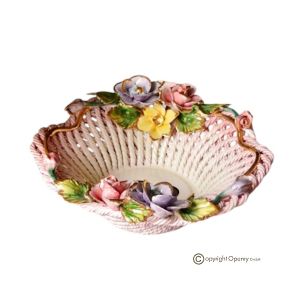 Künstlerischer Keramikkorb im Barockstil, mit Gänseblümchen und goldenen Details, handgefertigt