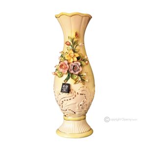 DILETTO Italienische Keramik Vase handgemacht 24k Goldfarbe Blumen Barockstil handbemalt