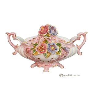 Künstlerische Keramikterrine im Barockstil, verziert mit floralen Motiven und Gold, handgefertigt.
