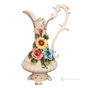 RAFFINATO Italienische Keramik Vase handgemacht 24k Goldfarbe Blumen Barockstil handbemalt