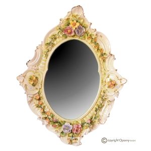 Edler Keramikspiegel im Barockstil, verziert mit Blumen und goldenen Details, handgefertigt.