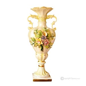 ARGUTO Italienische Keramik Vase handgemacht 24k Goldfarbe Blumen Barockstil handbemalt