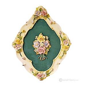 BILD Wanddekoration Ornament zum Aufhängen Keramik im Barockstil mit Details aus 24 Karat Gold Made in Italy 