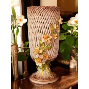 SOLARE Italienische Keramik Vase handgemacht 24k Goldfarbe Blumen Barockstil handbemalt