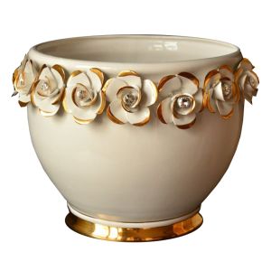 PORTAVASO Übertopf Blumentopf Keramik Barockstil mit 24k Goldfarbe Swarovski-Kristalle