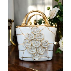 TASCHE Exklusives Ornament aus Keramik im Barockstil mit Details aus 24 Karat Gold Made in Italy