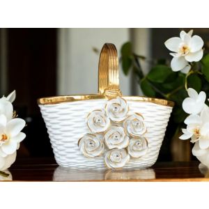 KORB Exklusives Ornament aus Keramik im Barockstil mit Details aus 24 Karat Gold Made in Italy