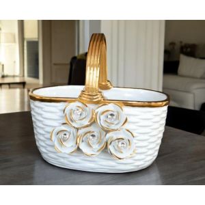 KORB Exklusives Ornament aus Keramik im Barockstil mit Details aus 24 Karat Gold Made in Italy